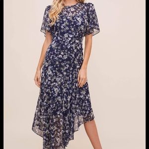 Flutter Sleeve Floral Maxi Asymmetrical Dress